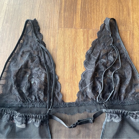 Victorias Secret Lace Lingerie Medium Nightgown Mesh Black Slip Y2K Babydoll - Picture 10 of 15